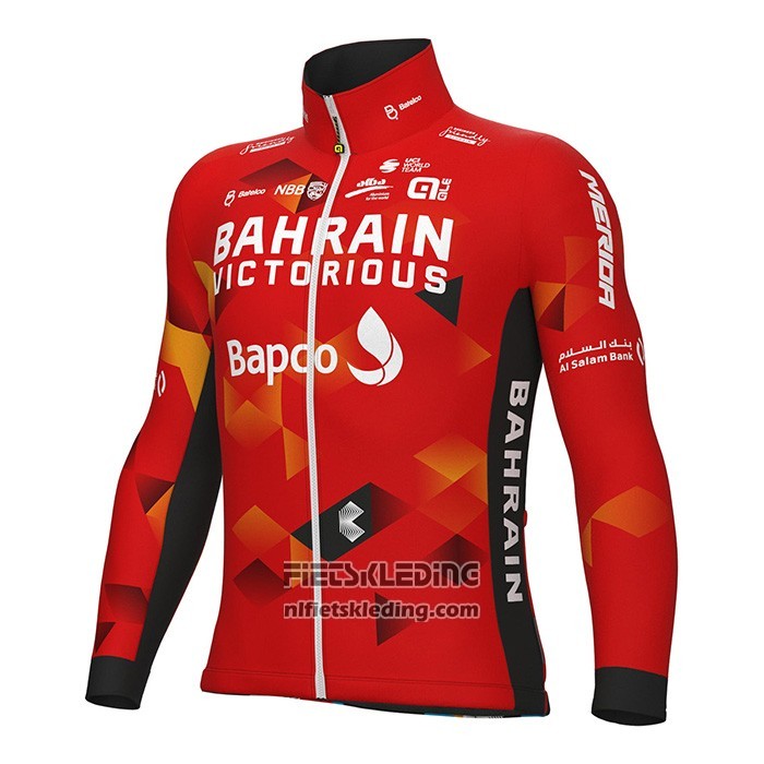 2022 Fietskleding Bahrain Victorious Rood Lange Mouwen en Koersbroek